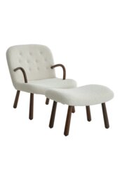 Rackhams Netural Bouclé Armchair and Footstool Set with Wooden Legs - White - thumbnail 2