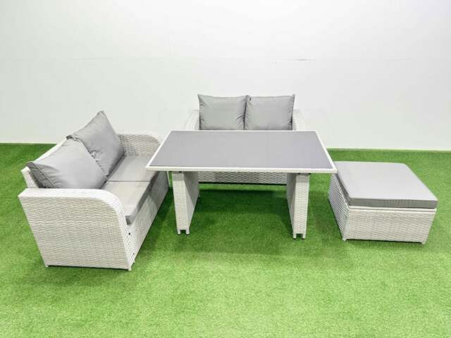 Rackhams 4 Pieces Outdoor PE Rattan Sofa Set Patio Garden Furniture Sets with Cushions Big Stool Light Grey - image 1