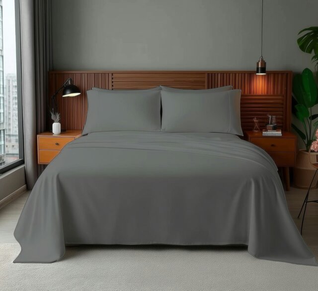 Rackhams Microfibre Soft Touch Flat Sheet Plain Dyed Bed Linen - Super King - Grey - image 1