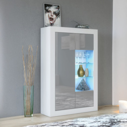 Rackhams Elegant 140cm Cabinet Sideboard with Grey High Gloss Doors and Free LED Display - 140 cm  - White Matt Body & Grey Gloss Doors - 1 - thumbnail 3
