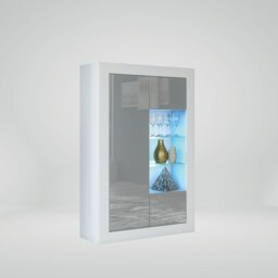 Rackhams Elegant 140cm Cabinet Sideboard with Grey High Gloss Doors and Free LED Display - 140 cm  - White Matt Body & Grey Gloss Doors - 1 - thumbnail 5