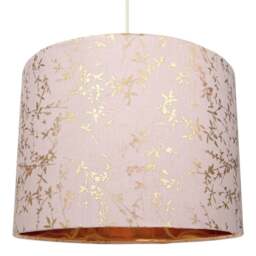 "Rackhams Modern Soft Pink Cotton Fabric 10"" Lamp Shade with Gold Foil Floral Decoration" - thumbnail 2