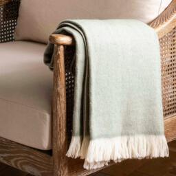 Rackhams Regency Herringbone Wool Throw in Sage Green - H130 x W170 x 1cm, 0.9 kg