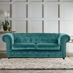 Rackhams Ashbourne Chesterfield Plush Velvet 3 Seater - Teal - thumbnail 1
