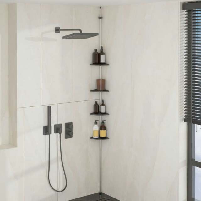 Rackhams 4-Tier Telescopic Shower Corner Shelf Silver Aluminium