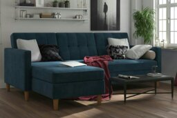 Rackhams Hartford sectional sofa bed chenille blue with storage - Blue - thumbnail 5