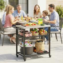 Rackhams Outdoor Grill Cart, Movable Food Prep Table with Wheels, Hooks - Not applicable - 93 x 51 x 90 cm - Not applicable - thumbnail 1
