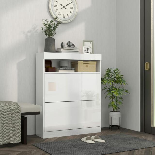 Rackhams Wall Mounted or Freestanding Shoe Cabinet with 2 Flip Drawers, Black - image 1