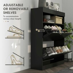 Rackhams Wall Mounted or Freestanding Shoe Cabinet with 2 Flip Drawers, Black - thumbnail 5
