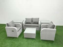 Rackhams Light Grey PE Wicker Rattan Garden Furniture Set Sofa Set Reclining Adjustable Chair Square Coffee Table 4 Seater With 2 Side Table - thumbnail 1