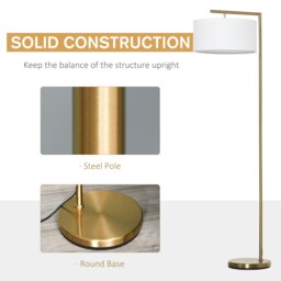 Rackhams Floor Lamp with Linen Lampshade Round Base for Living Room - thumbnail 5
