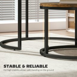Rackhams 2 Pcs Stacking Coffee Table Set with Steel Frame, Rustic Brown - Rustic brown wood-effect - 44.7 cm (large), 34.7 cm (small) - Steel, MDF - thumbnail 6