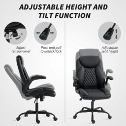 Rackhams PU Leather Office Desk Chair with Thick Cushion, Black - Brown - thumbnail 4
