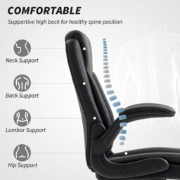 Rackhams PU Leather Office Desk Chair with Thick Cushion, Black - Brown - thumbnail 5