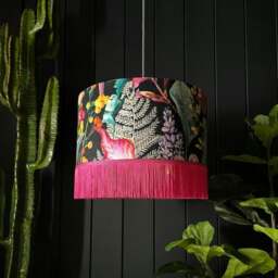 "Rackhams Acid Jungle Lampshade With Hot Pink Fringing - Table / Floor Lamp - 35cm Diameter x 25cm Height (14"" x 10"")"