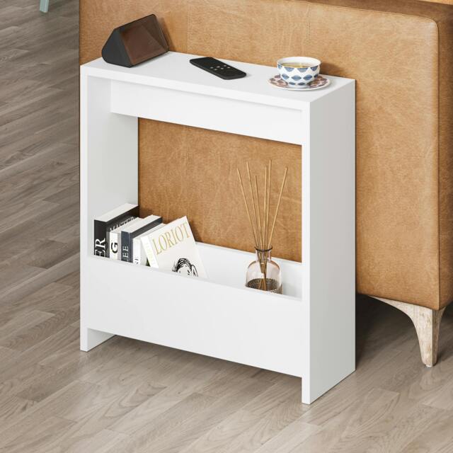 Rackhams Simpi Slim End Table with Magazine Rack (H) 60cm - White - image 1