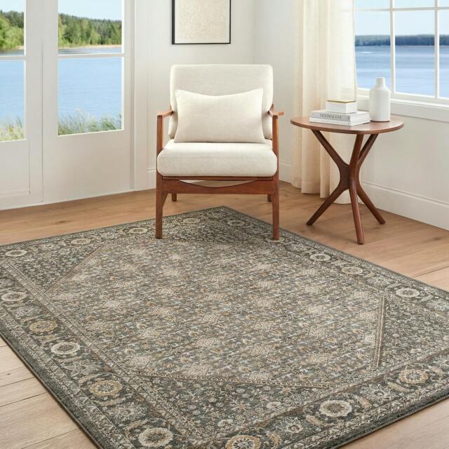 Rackhams Arda-Vintage Green Blue Brown Traditional Boho Fringe Rug - 200 x 290 cm - image 1