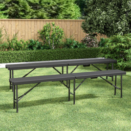 Rackhams 2 pcs Portable Outdoor Folding Chairs Rattan Plastic Black Dining Chairs