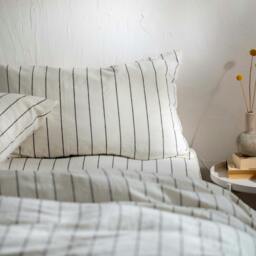 Rackhams White/Blackberry Pinstripe Linen Cotton Blend Duvet Cover - King - thumbnail 2