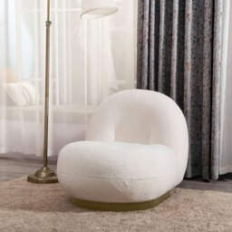 Rackhams Gubi Pacha Swivel Accent Chair, Boucle With Gold Base - White - Boucle - thumbnail 1
