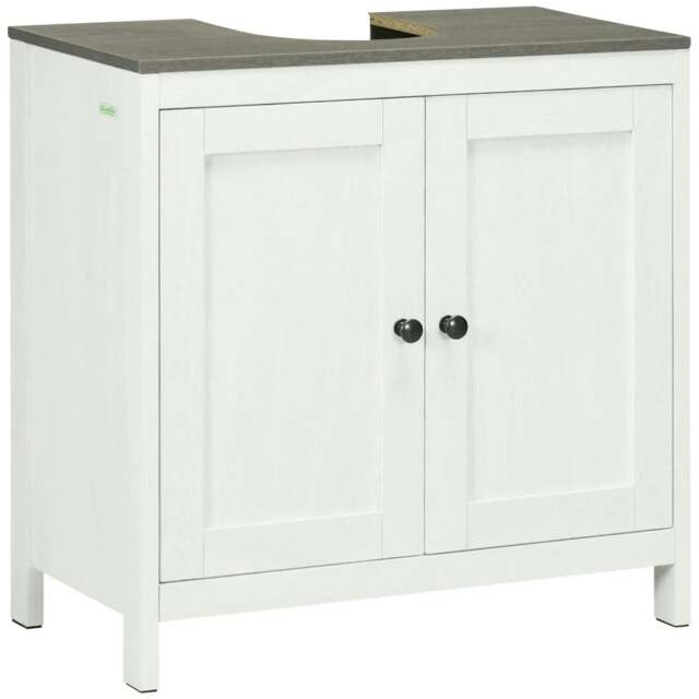 Rackhams Modern Bathroom Sink Cabinet, Floor Standing Under Sink Cabinet, Freestanding Storage Cupboard with Adjustable Shelf, Double Doors, Antique White - image 1