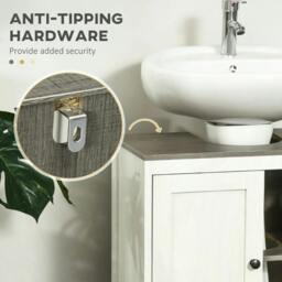 Rackhams Modern Bathroom Sink Cabinet, Floor Standing Under Sink Cabinet, Freestanding Storage Cupboard with Adjustable Shelf, Double Doors, Antique White - thumbnail 6