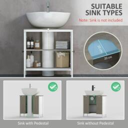 Rackhams Modern Bathroom Sink Cabinet, Floor Standing Under Sink Cabinet, Freestanding Storage Cupboard with Adjustable Shelf, Double Doors, Antique White - thumbnail 4