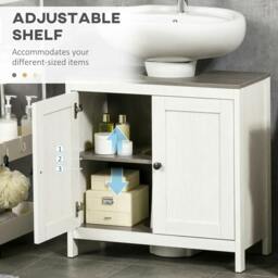 Rackhams Modern Bathroom Sink Cabinet, Floor Standing Under Sink Cabinet, Freestanding Storage Cupboard with Adjustable Shelf, Double Doors, Antique White - thumbnail 5