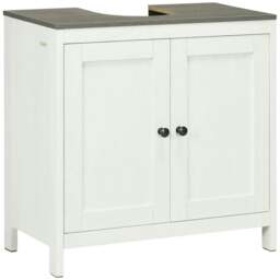 Rackhams Modern Bathroom Sink Cabinet, Floor Standing Under Sink Cabinet, Freestanding Storage Cupboard with Adjustable Shelf, Double Doors, Antique White - thumbnail 1