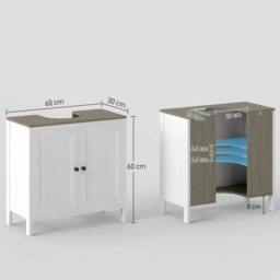 Rackhams Modern Bathroom Sink Cabinet, Floor Standing Under Sink Cabinet, Freestanding Storage Cupboard with Adjustable Shelf, Double Doors, Antique White - thumbnail 3