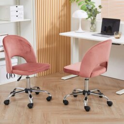Rackhams Office Chair, Padded Armless Mid Back Swivel Desk Chair with Chrome Base, 150kg Load - Pink - thumbnail 2