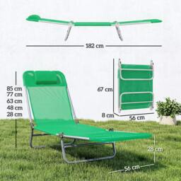 Rackhams Adjustable Sun Bed Garden Lounger Recliner Relaxing Camping - Dark Green - thumbnail 3
