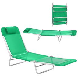 Rackhams Adjustable Sun Bed Garden Lounger Recliner Relaxing Camping - Dark Green - thumbnail 2