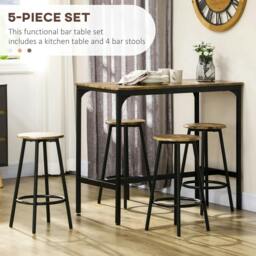 Rackhams Five-Piece Industrial-Style Bar Table Set - Brown/Black - thumbnail 4