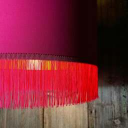 "Rackhams Pomegranate Pink Lampshade with Copper Foil Lining & Pink Fringing - Table / Floor Lamp - 30cm Diameter x 30cm Height / (12"" x 12"")" - thumbnail 4