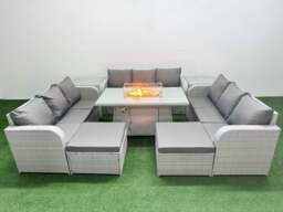 Rackhams 11 Seater Rattan Outdoor Garden Furniture Set with Fire Pit Dining Table, 3 Sofas, 2 Footstools, 2 Side Tables - Light Grey - thumbnail 2