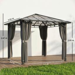 Rackhams 3 x 3 m Hardtop Gazebo with PC Roof, Aluminium Garden Gazebo, Tan - 302 x 302 x 267 cm - Hardtop gazebo - Tan - thumbnail 3