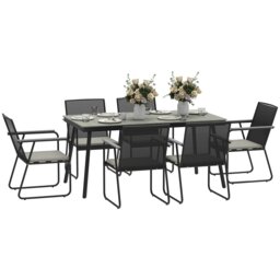 Rackhams 6 Seater Garden Dining Set with Cushions Rattan Backrest, Grey - Natural wood finish - Metal, Wood Plastic Composites - 160W x 85D x 75H cm - thumbnail 3