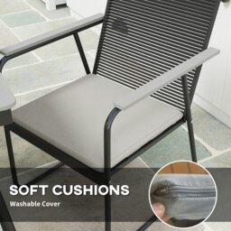 Rackhams 6 Seater Garden Dining Set with Cushions Rattan Backrest, Grey - Natural wood finish - Metal, Wood Plastic Composites - 160W x 85D x 75H cm - thumbnail 4