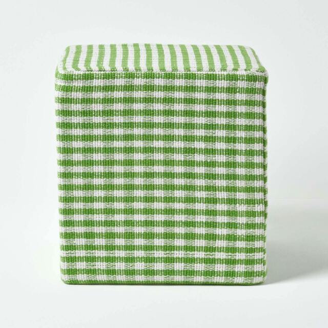 Rackhams Gingham Check Cotton Cube Pouffe - 36 x 36 x 38 cm - Green & White - image 1