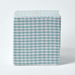 Rackhams Gingham Check Cotton Cube Pouffe - 36 x 36 x 38 cm - Green & White - thumbnail 2
