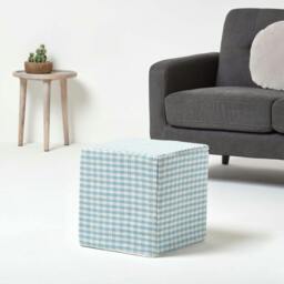Rackhams Gingham Check Cotton Cube Pouffe - 36 x 36 x 38 cm - Green & White - thumbnail 3