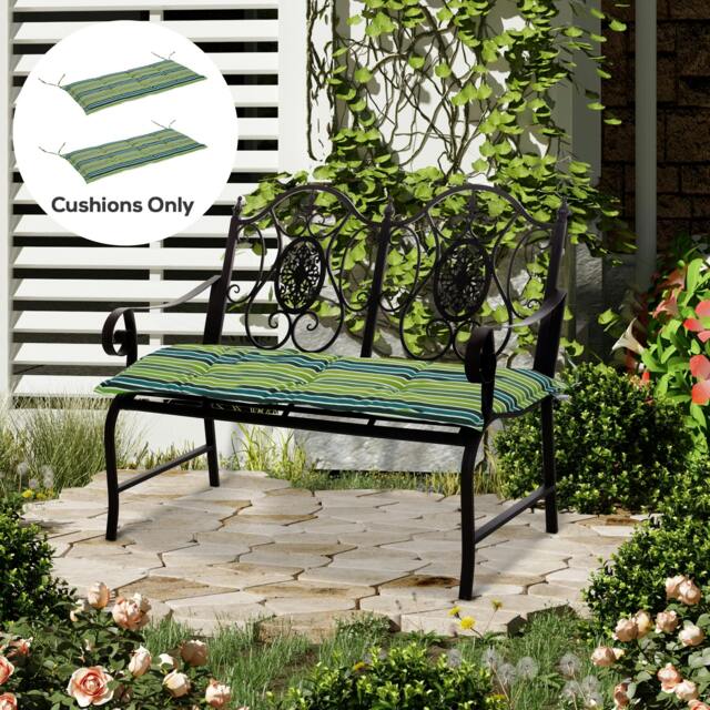 Rackhams 2 Pieces Replacement Cushions for Garden Bench, with Strips, Blue - Green - image 1