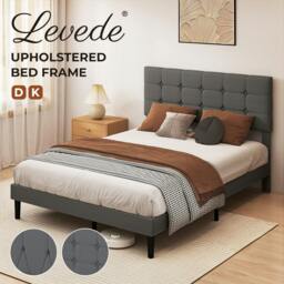 Rackhams Upholstered Bed Frame Linen Fabric with Tufted Headboard Double King - DreamLear-Double - thumbnail 3