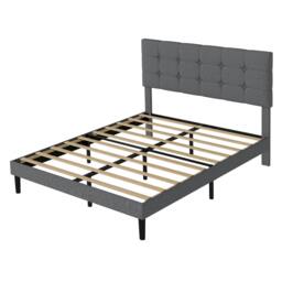 Rackhams Upholstered Bed Frame Linen Fabric with Tufted Headboard Double King - DreamLear-Double - thumbnail 1