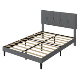 Rackhams Upholstered Bed Frame Linen Fabric with Tufted Headboard Double King - DreamLear-Double - thumbnail 2