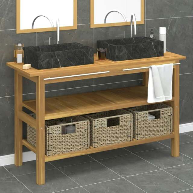 Rackhams Bathroom Vanity Cabinet with Black Marble Sinks Solid Wood Teak