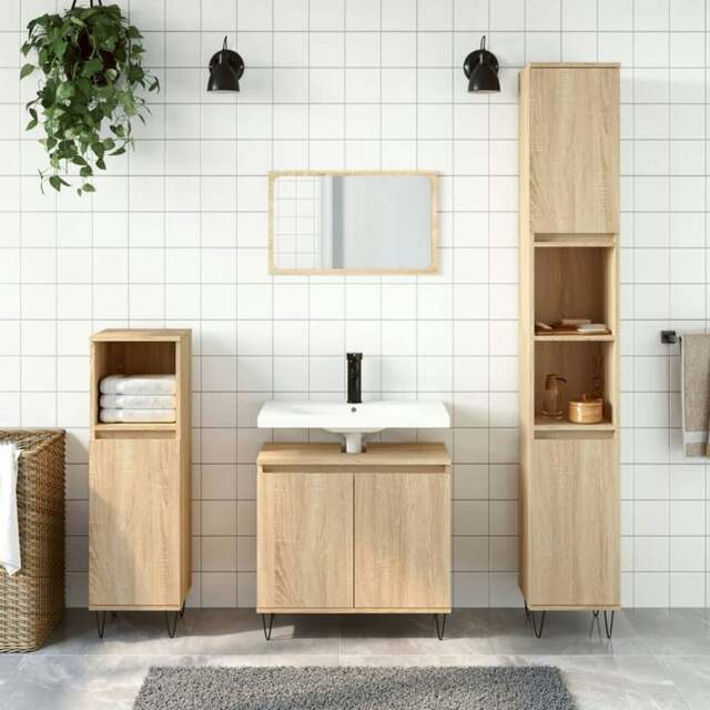 Rackhams Bathroom Cabinet Sonoma Oak 58x33x60 cm Engineered Wood - Brown - Engineered wood, iron