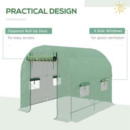Rackhams Walk-In Garden Polytunnel Greenhouse with Steel Frame, PE Cover, Roll-Up Door and 4 Windows, 2.5 x 2m, Green - thumbnail 5