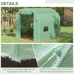 Rackhams Walk-In Garden Polytunnel Greenhouse with Steel Frame, PE Cover, Roll-Up Door and 4 Windows, 2.5 x 2m, Green - thumbnail 4
